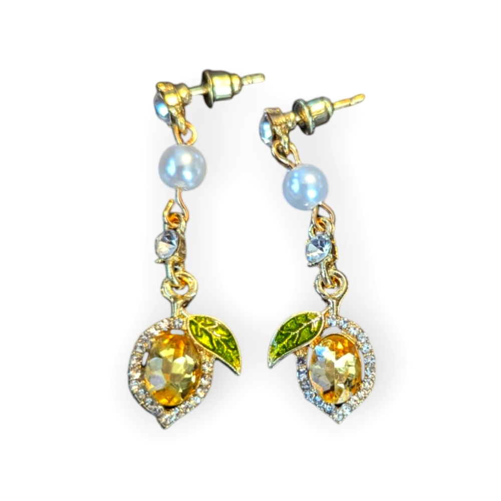 Lemon Dangle Earrings Post Yellow